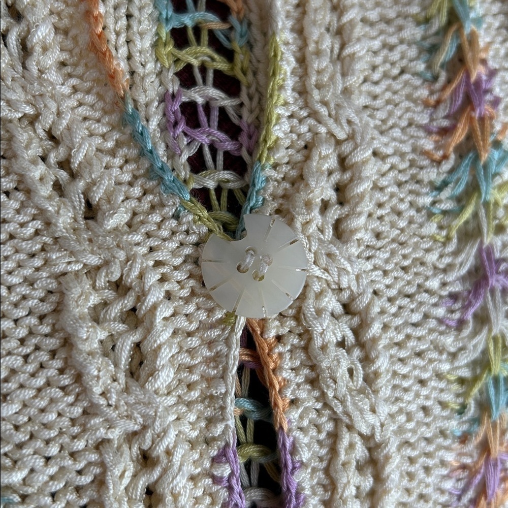Sigrid Olsen Sport Silk Blend Crochet Knit Cardigan Pastel Open Front Size S - Picture 11 of 12